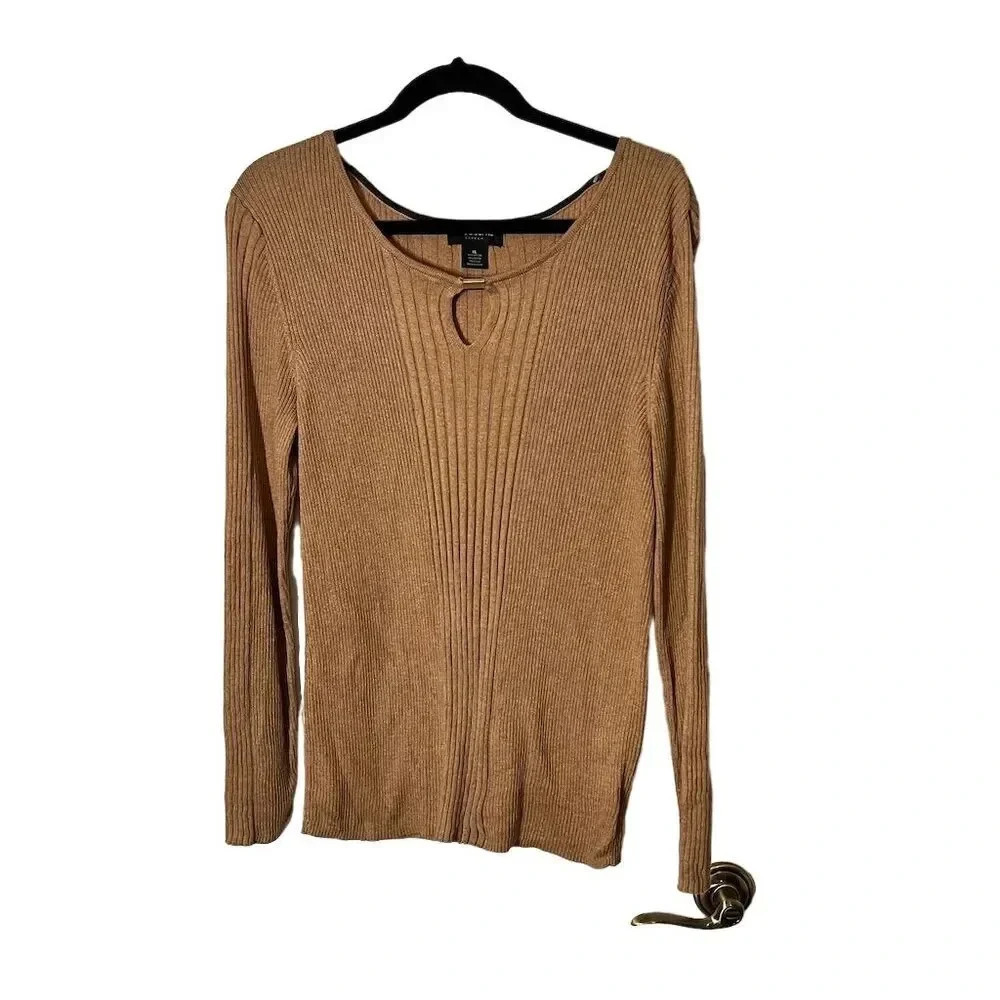 Liz Claiborne Women's XL Brown Pullover Sweater Keyhole Neck Casual